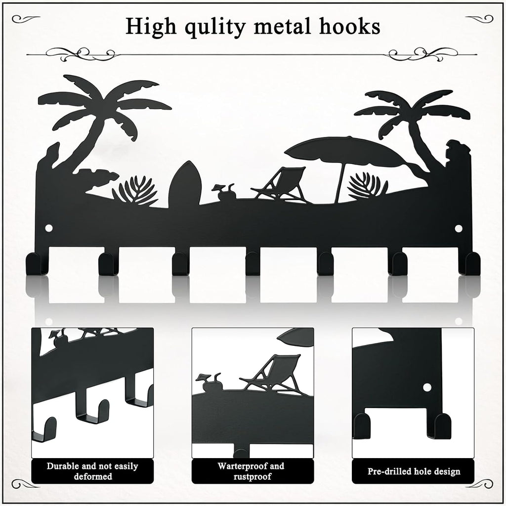 Coastal Metal Palm Tree Key Holder Wall Mount, Tropical Beach Key Hanger