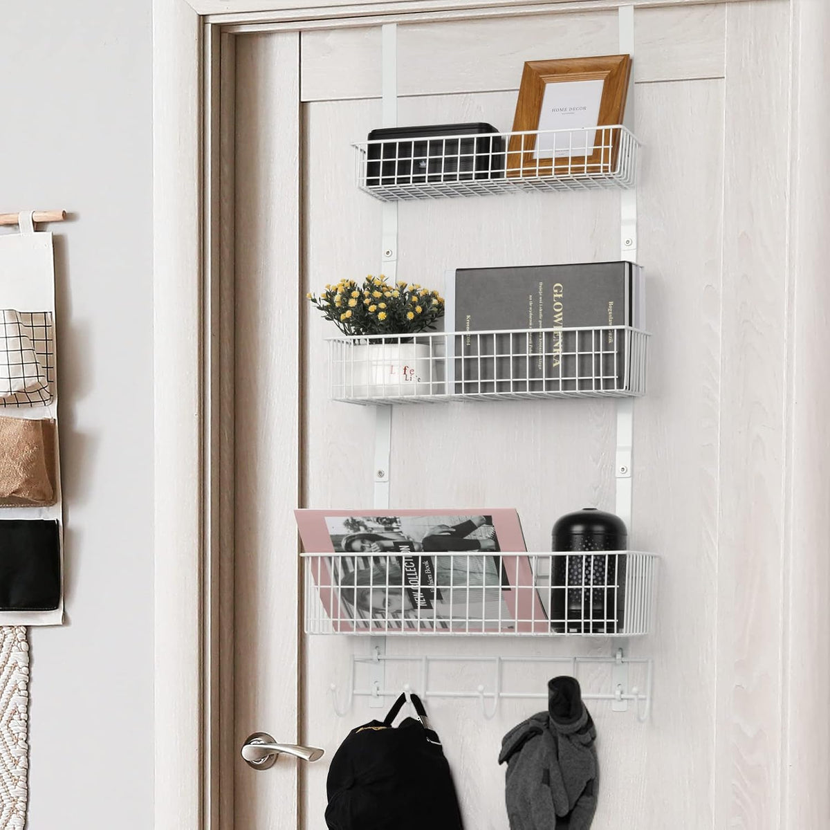 YBING Over The Door Organizer with Hooks, 3 Tier Door Hanger, White