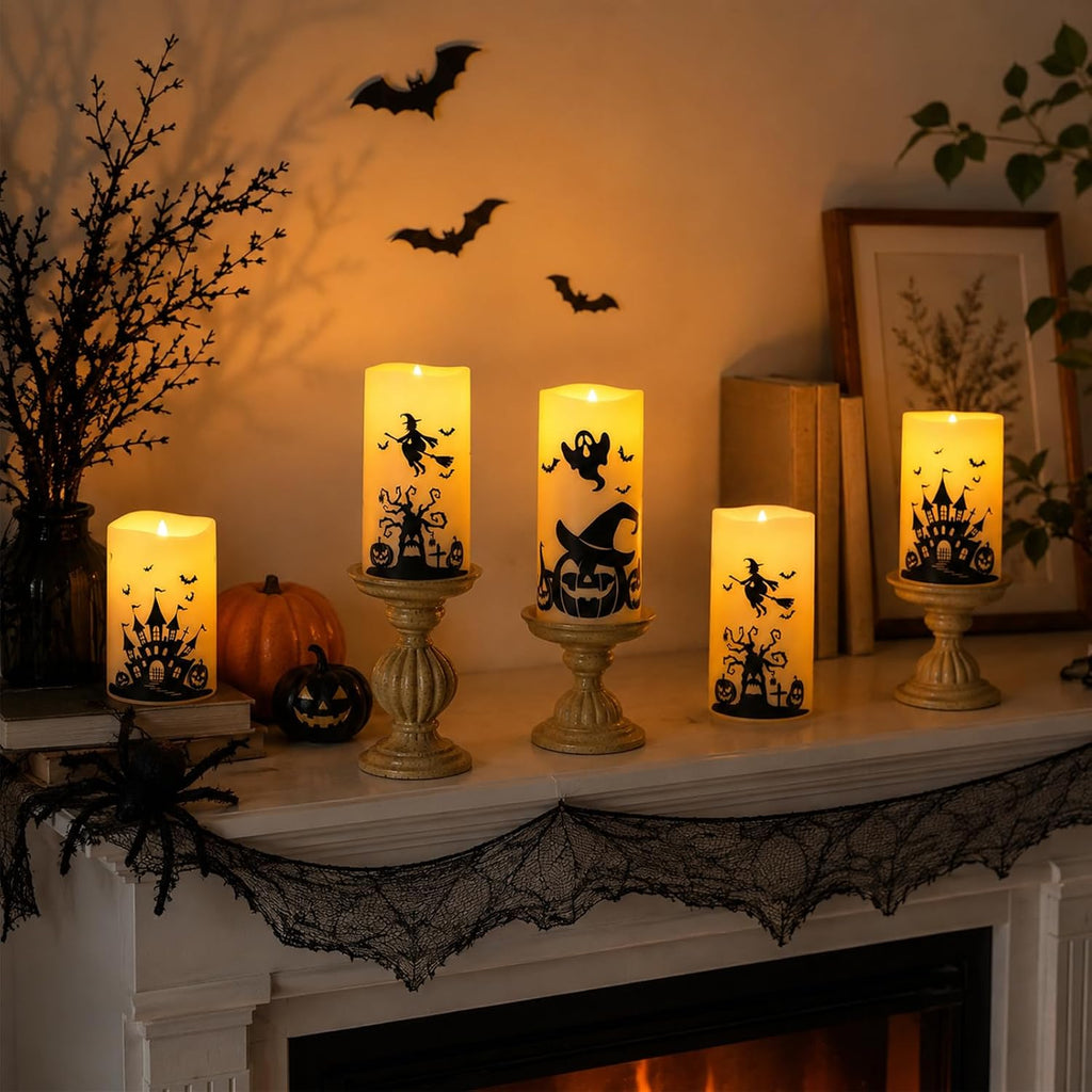 MUMCHASI Halloween Decor, Halloween Flameless Pillar Candles with Remote