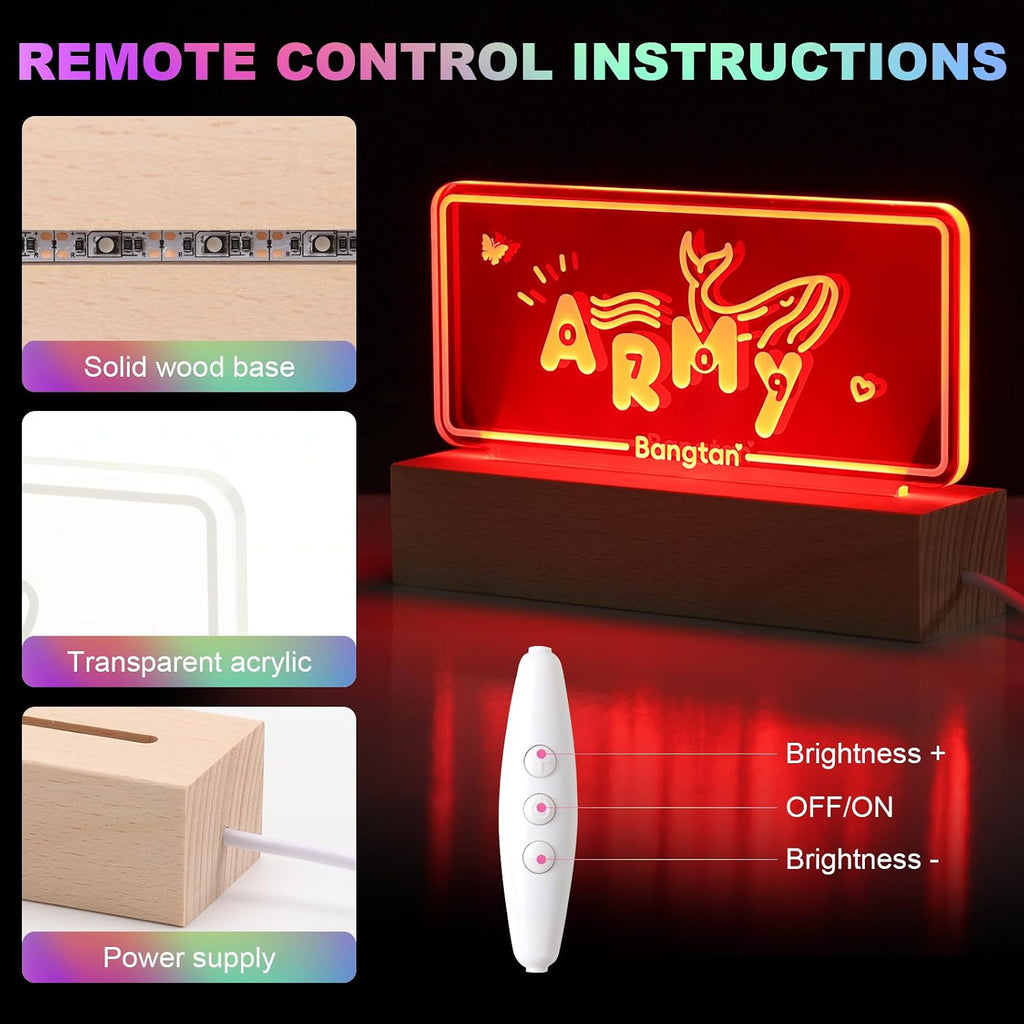 Armys Bangtan LED Night Light 7 Colors Adjustable Night Light Bedroom Decor
