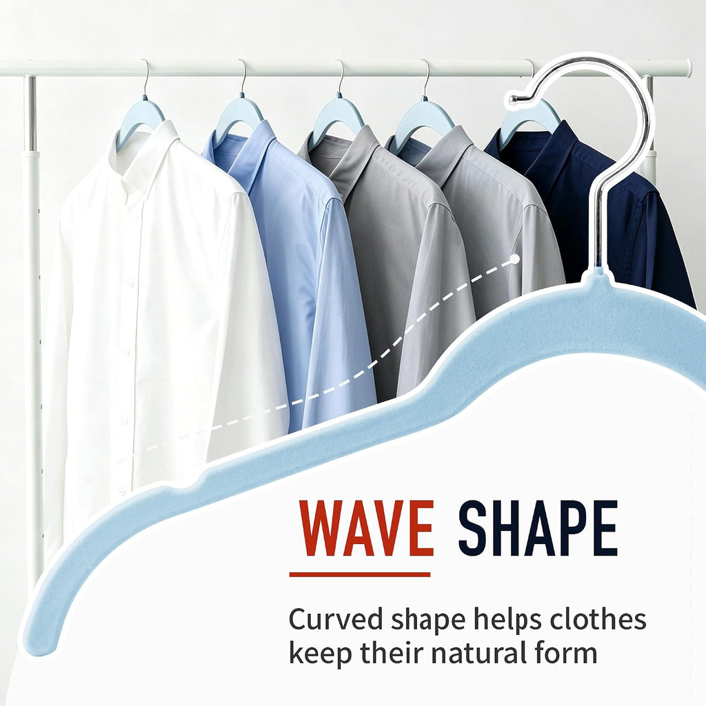 Sishynio Velvet Hangers 30 Pack, Non-Slip Slim Felt Clothes Hangers Blue