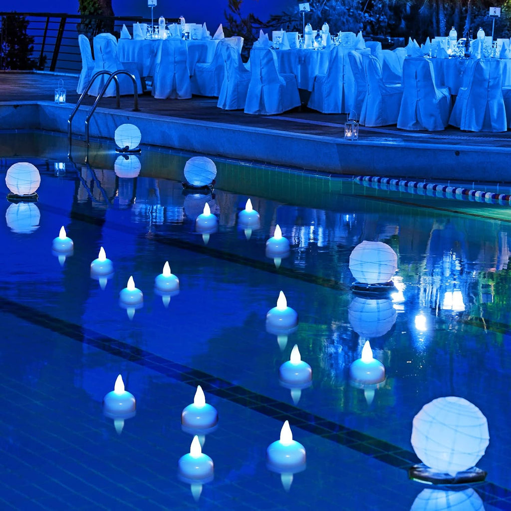 Honoson 24 Pack Flameless LED Floating Candles 1.6''Water Activated, Blue