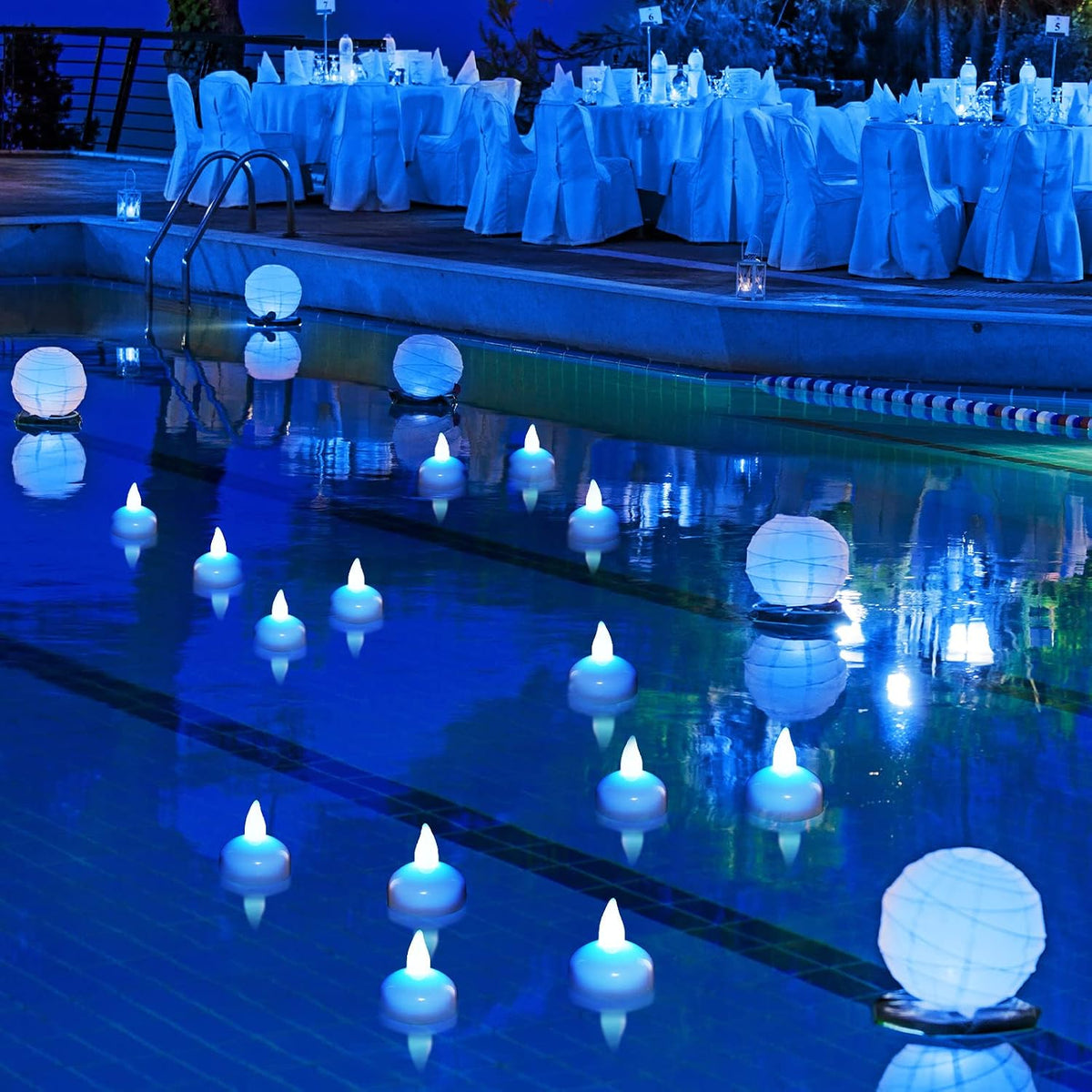 Honoson 24 Pack Flameless LED Floating Candles 1.6''Water Activated, Blue