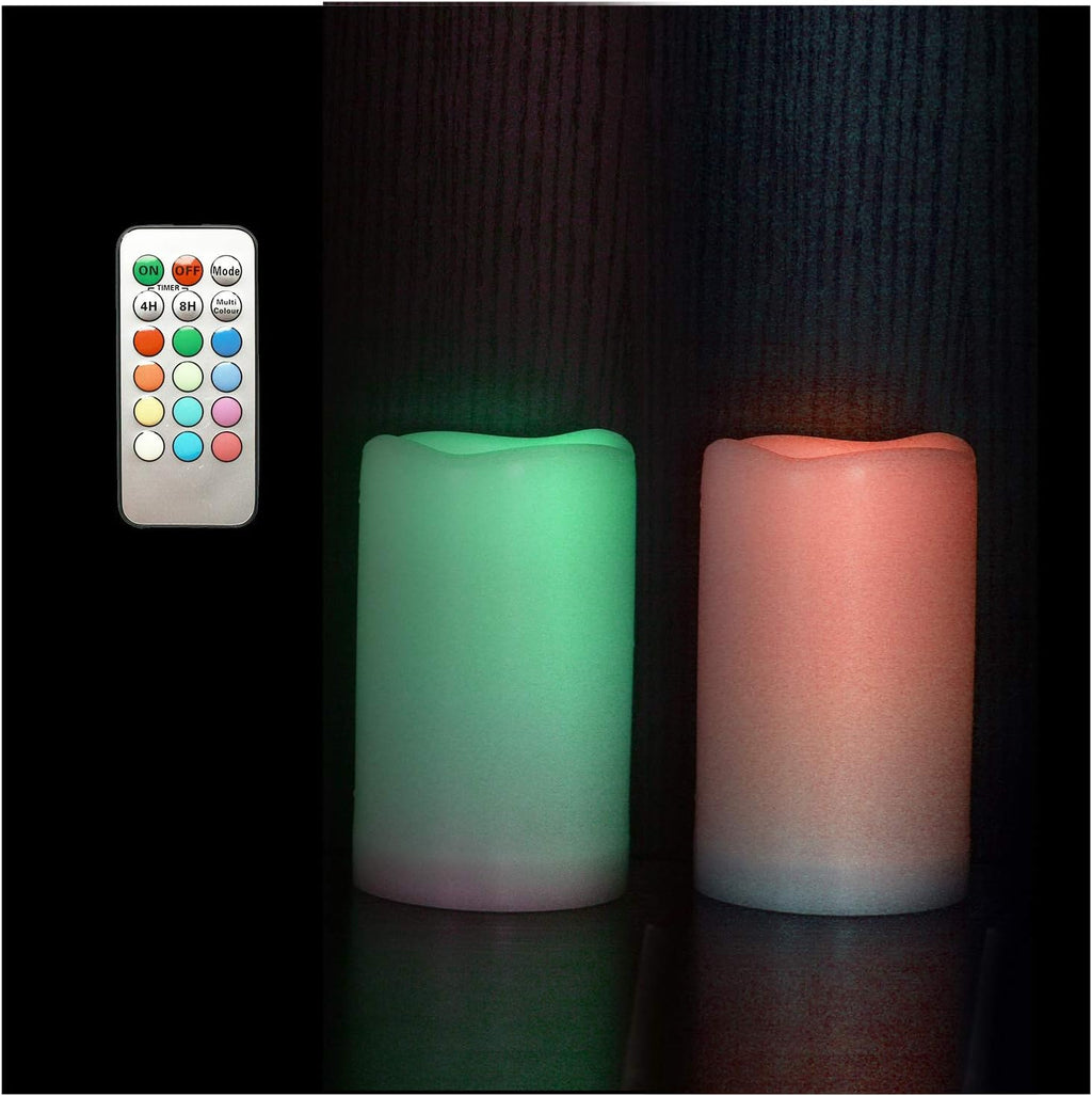 2 Pack Color Changing LED Flameless Pillar Candles with Remote, 3” x 5”