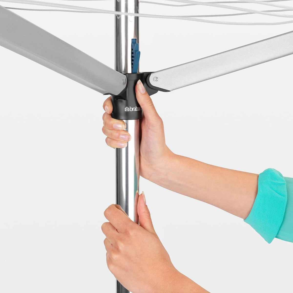 Brabantia Essential Outdoor 3 Arm Clothesline (98 ft/Ø 1.4") Dry Clothes Outside, Spacious Washing Line & Hanger Hooks, Folding Garden Umbrella Clothes Drying Rack + Concrete Ground Tube (Gray)