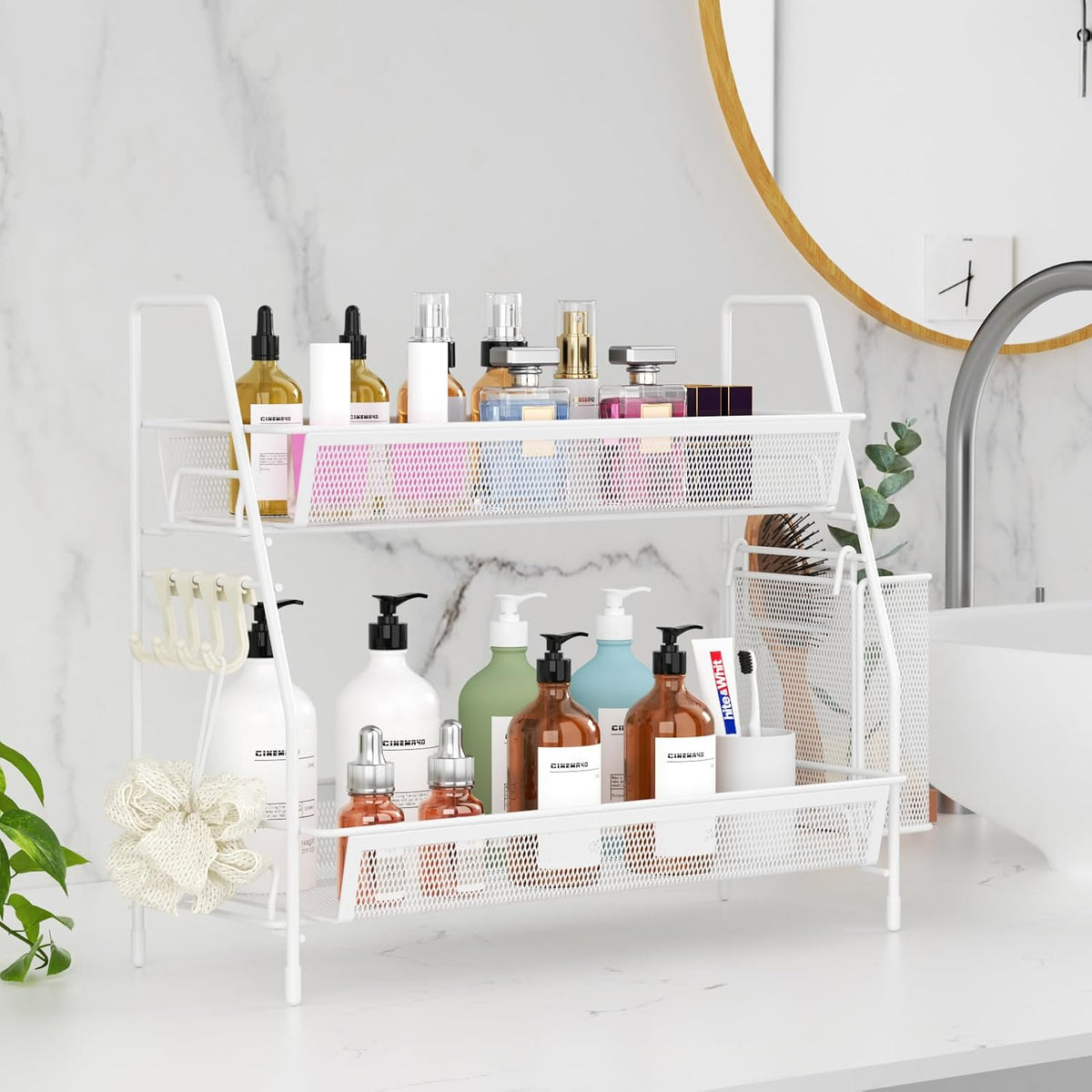 VITVITI 2 Tier Bathroom Countertop Organizer, Vanity Storage Shelf, White