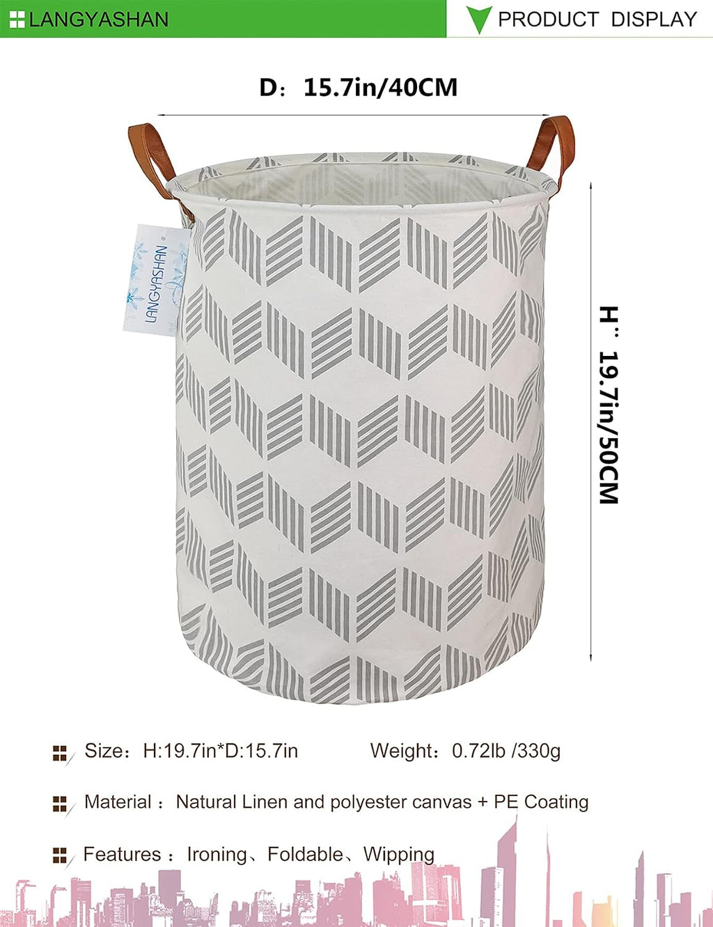 Round Laundry Basket Collapsible Storage Hamper Organizer Gery Wave