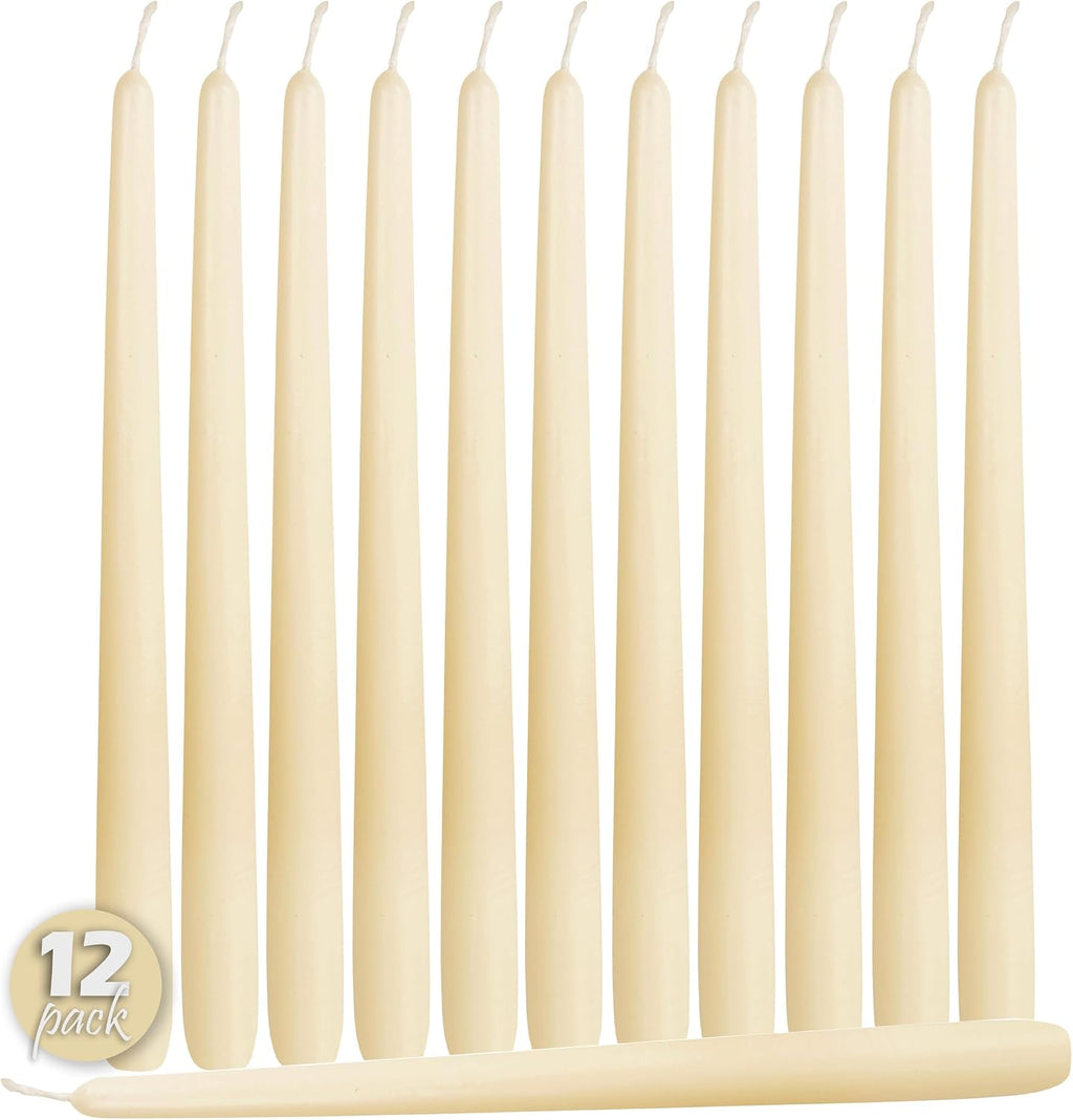Hyoola 12 Pack Tall Taper Candles - 14 Inch Woolwhite Dripless, Unscented Dinner Candle - Paraffin Wax with Cotton Wicks - 12 Hour Burn Time