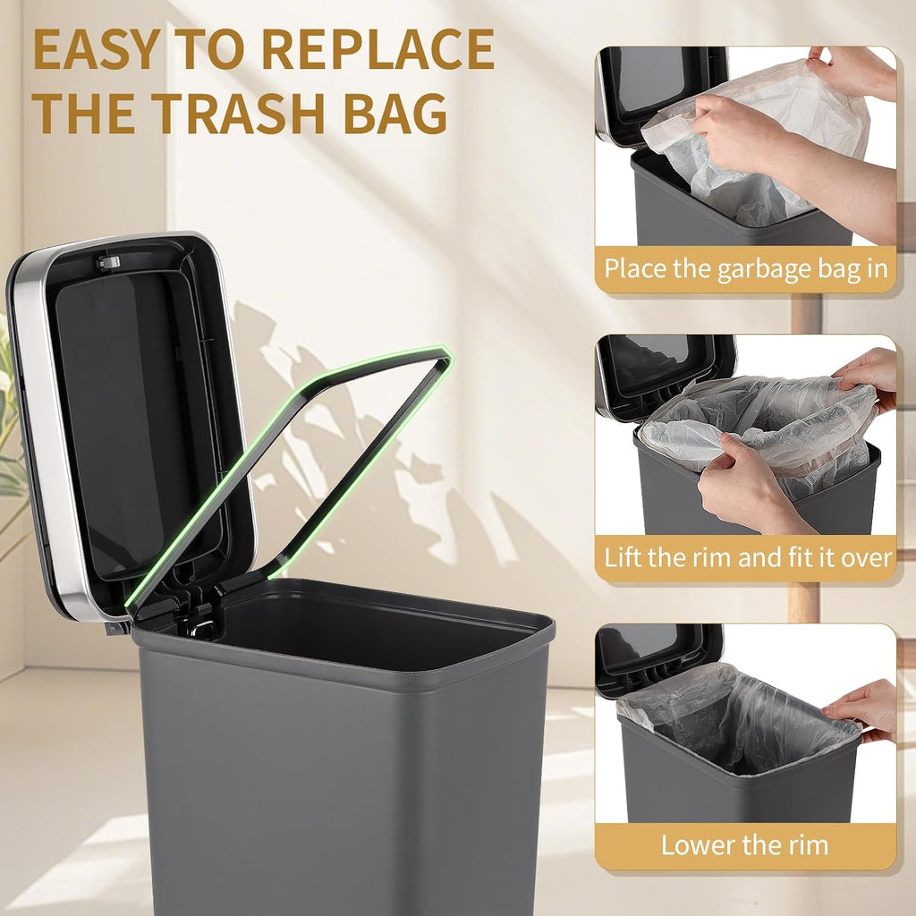 UUJOLY Small Bathroom Trash Can with Lid Step Pedal, 2.6 Gallon, Dark Grey