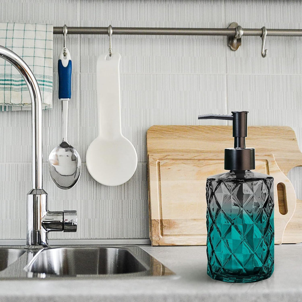 4pcs Black Glass Soap Dispenser Set, 11oz/330ml Diamond Hand Soap Dispenser