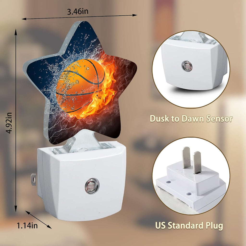 Basketball Fire Night Lights Plug into Wall with Dusk to Dawn Sensor,Lamp for Bedroom Bathroom Hallway Nightlight for Women Girls