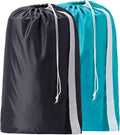 HOMEST 2 Pack XL Nylon Laundry Bag with Strap, Large Dirty Clothes Organizer, Easy Fit a Laundry Hamper or Basket, Can Carry Up to 4 Loads of Laundry, Black and Sky Blue