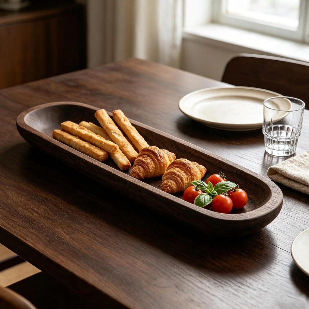 Decorative Wooden Dough Bowls 30 Inch, Long Natural Root Hand Carved Bowl Large Bread Shaped Wooden Tray, Rustic Centerpiece Dining Room Table Centerpiece Potpourri Decor Display Bowl