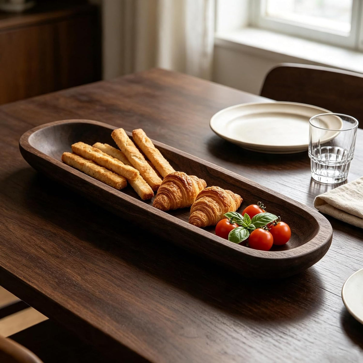 Decorative Wooden Dough Bowls 30 Inch, Long Natural Root Hand Carved Bowl Large Bread Shaped Wooden Tray, Rustic Centerpiece Dining Room Table Centerpiece Potpourri Decor Display Bowl