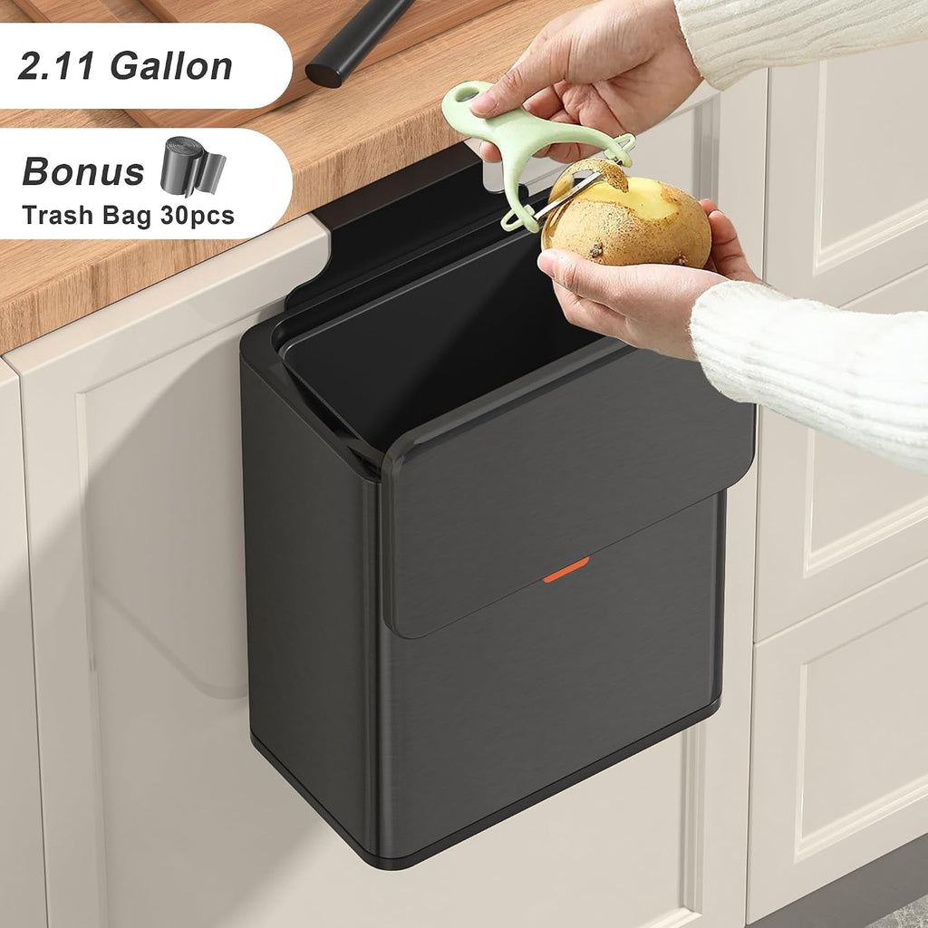 Mbillion 2.1 Gal Brushed Black Hanging Stainless Steel Compost Bin