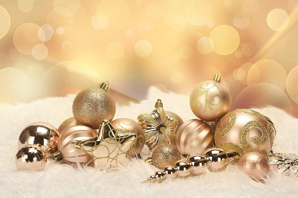 73ct Assorted shatterproof Christmas Ornaments Luxury Collection Set in Reusable Hand-held Gift Package for Christmas Tree Decoration (Champagne)