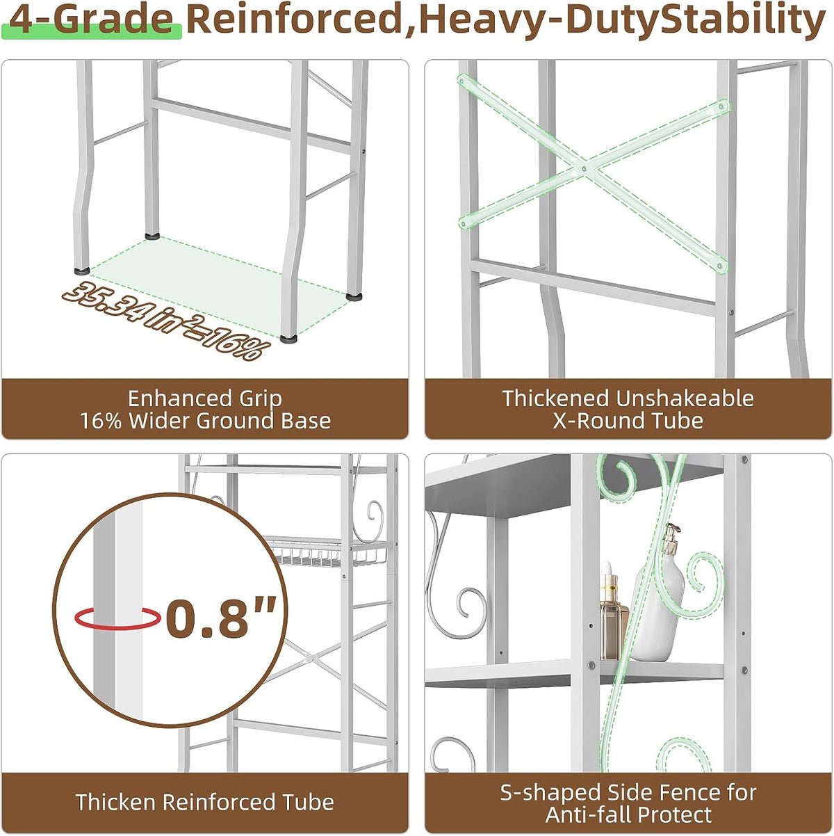 Over-The-Toilet Storage Rack 4-Tier,Bathroom Organizer Shelf Over Toilet,Adjustable Wooden Shelves and Basket,Freestanding Above Toilet Shelve,Space Saver for Rooms(White Rack-White Shelves)