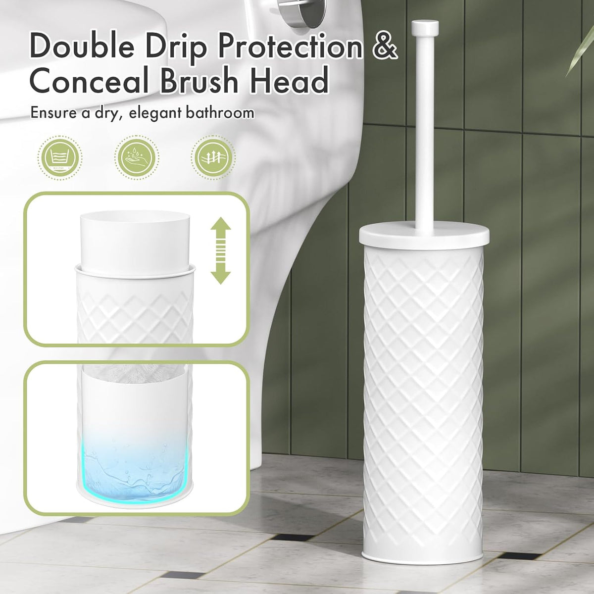 Toilet Bowl Brush and Holder Set 2 Pack with 4 Extra Brush Heads (White)