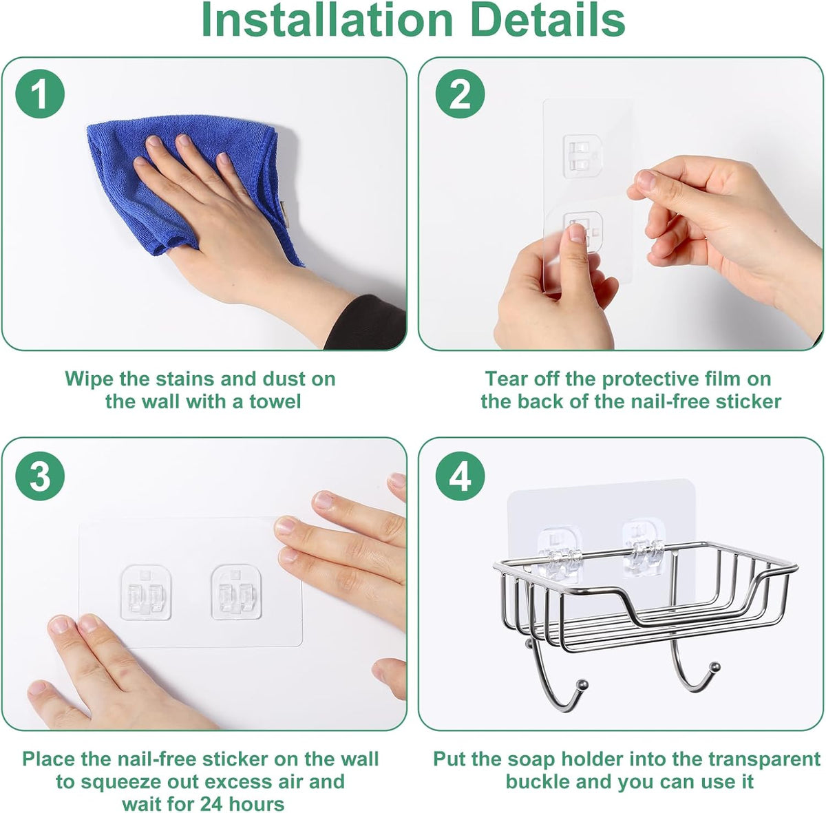 Uten Soap Dish Holder, 304 Rustproof Stainless Steel, No Drilling, Oval Wall Mounted Soap Holder Soap Tray Bar Soap Sponge Holder for Bathroom & Kitchen(Pack 2)