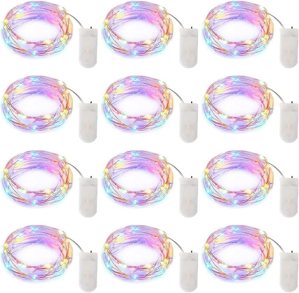 Brightown 12 Pack Easter Day Pastel LED Fairy Lights Battery Operated - Waterproof Silver Wire 7 ft 20 LED Firefly Lights for Easter Day Decor DIY Craft Party Bedroom
