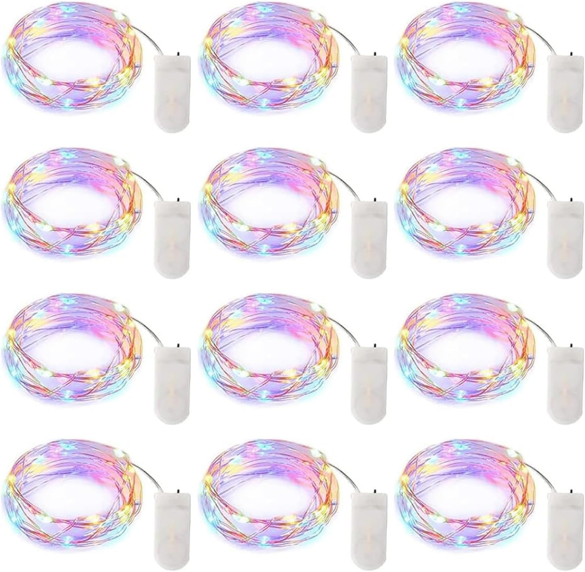 Brightown 12 Pack Easter Day Pastel LED Fairy Lights Battery Operated - Waterproof Silver Wire 7 ft 20 LED Firefly Lights for Easter Day Decor DIY Craft Party Bedroom