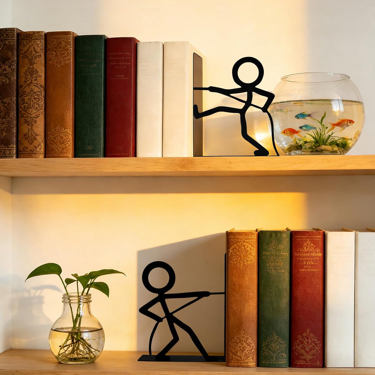 2 Pcs Metal Bookends and Heart Bookmark,Book Ends for Book Shelf,Tug of War