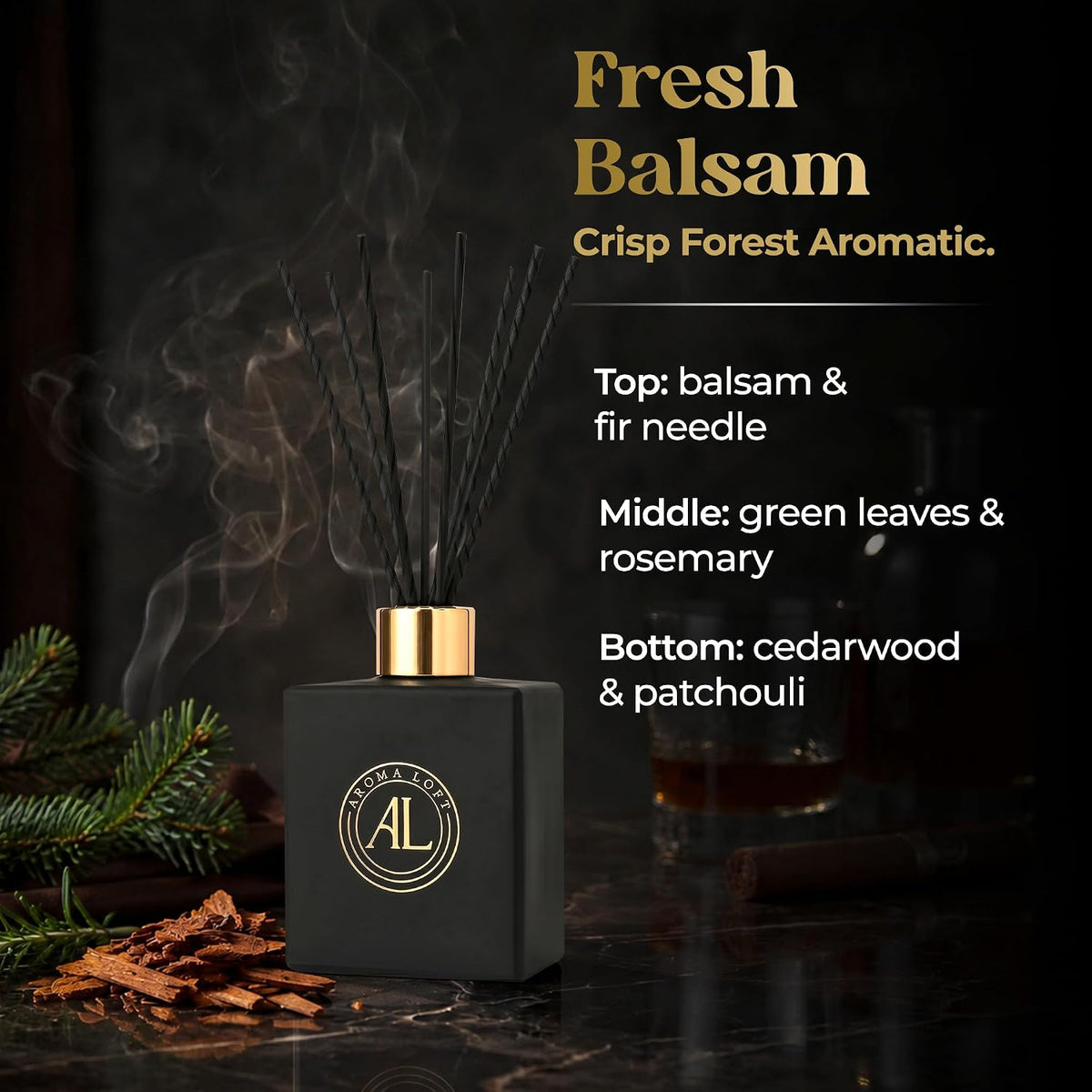 Black Reed Diffusers for Home | Premium Long-Lasting Fragrance Diffuser | Reed Diffuser Sticks in Oil Set | Smells Good in Bathroom & Office | Black, Balsam Reed Diffuser(5 oz)