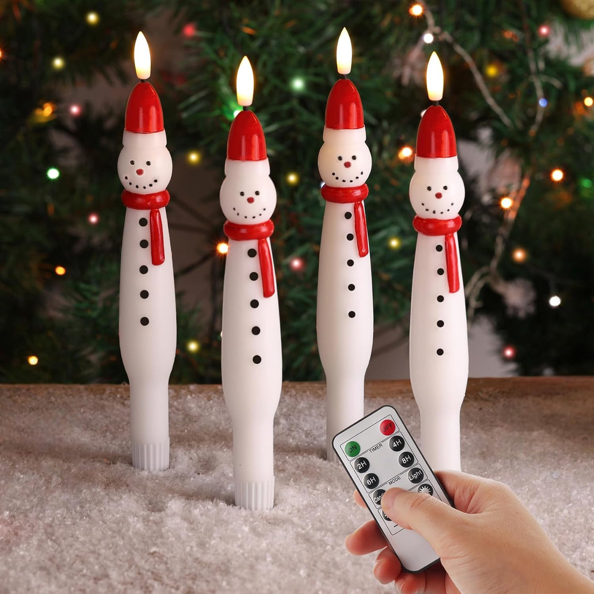 Eywamage Snowman Christmas Flameless Taper Candles with Remote Set of 4