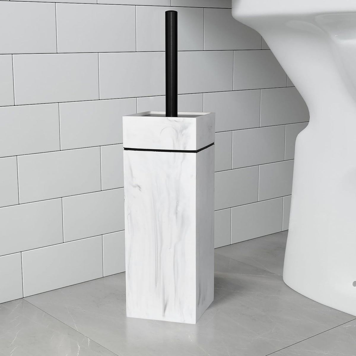 Black Line Design Resin Toilet Bowl Holder and Brush Set, Stylish Bathroom Cleaning Tool with Durable Bristles, Compact and Functional