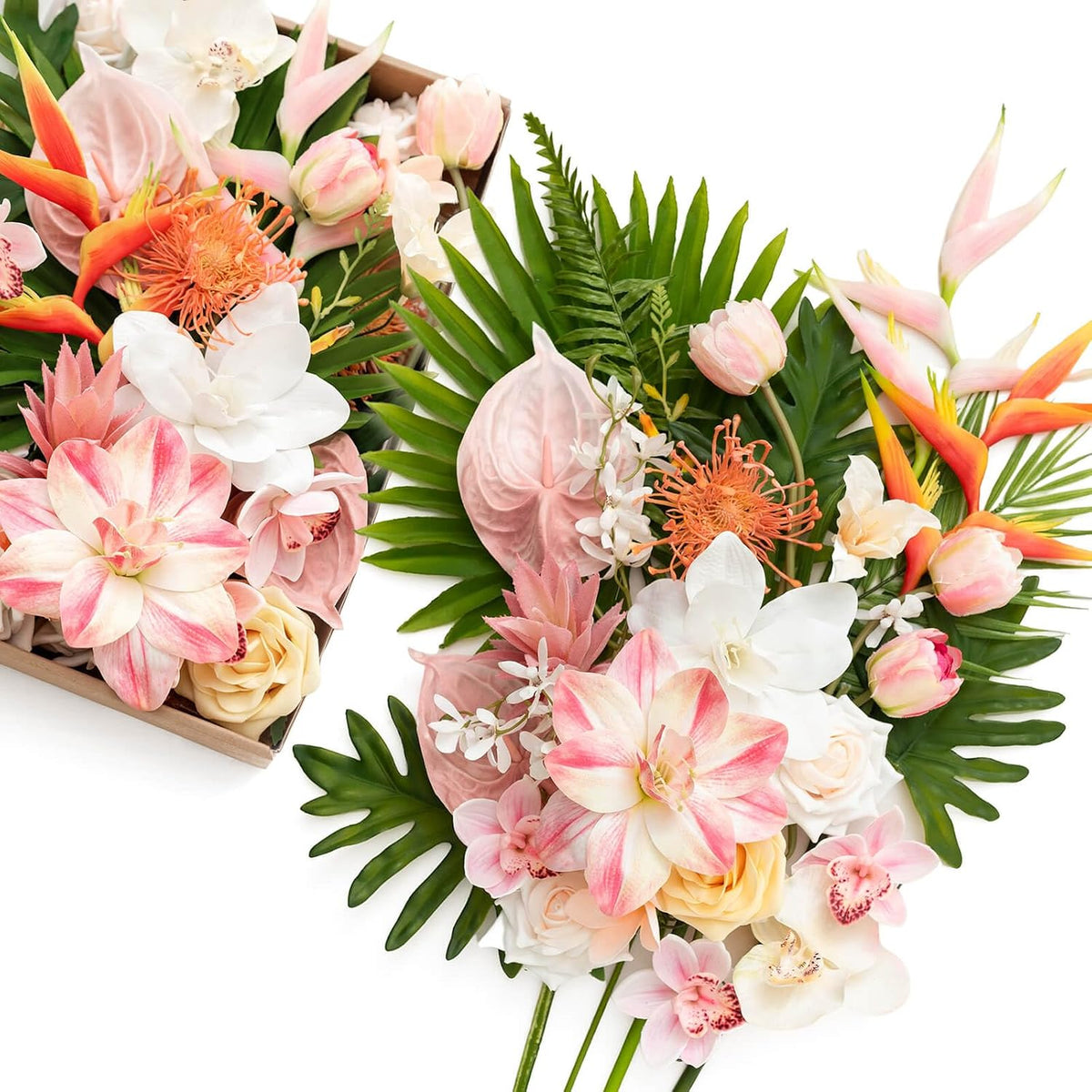 Ling's moment Artificial Pink Wedding Flowers Box, Sorbet Tropical, Deluxe