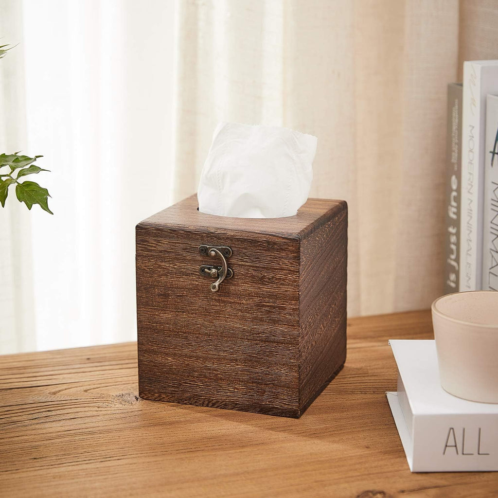 Wood Tissue Box Cover Decorative Square Facial Tissue Holder Napkin for Bathroom and Home Decoration