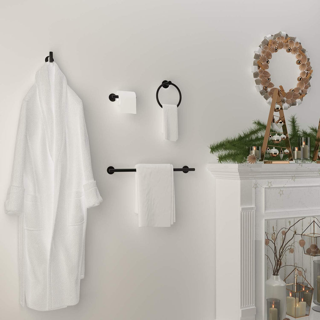 Marmolux Acc - 4 Piece Matte Black Bathroom Hardware Set - Towel Rack Set, Towel Holder & Wall Mounted Fixtures - Stainless Steel Matte Black Accessories