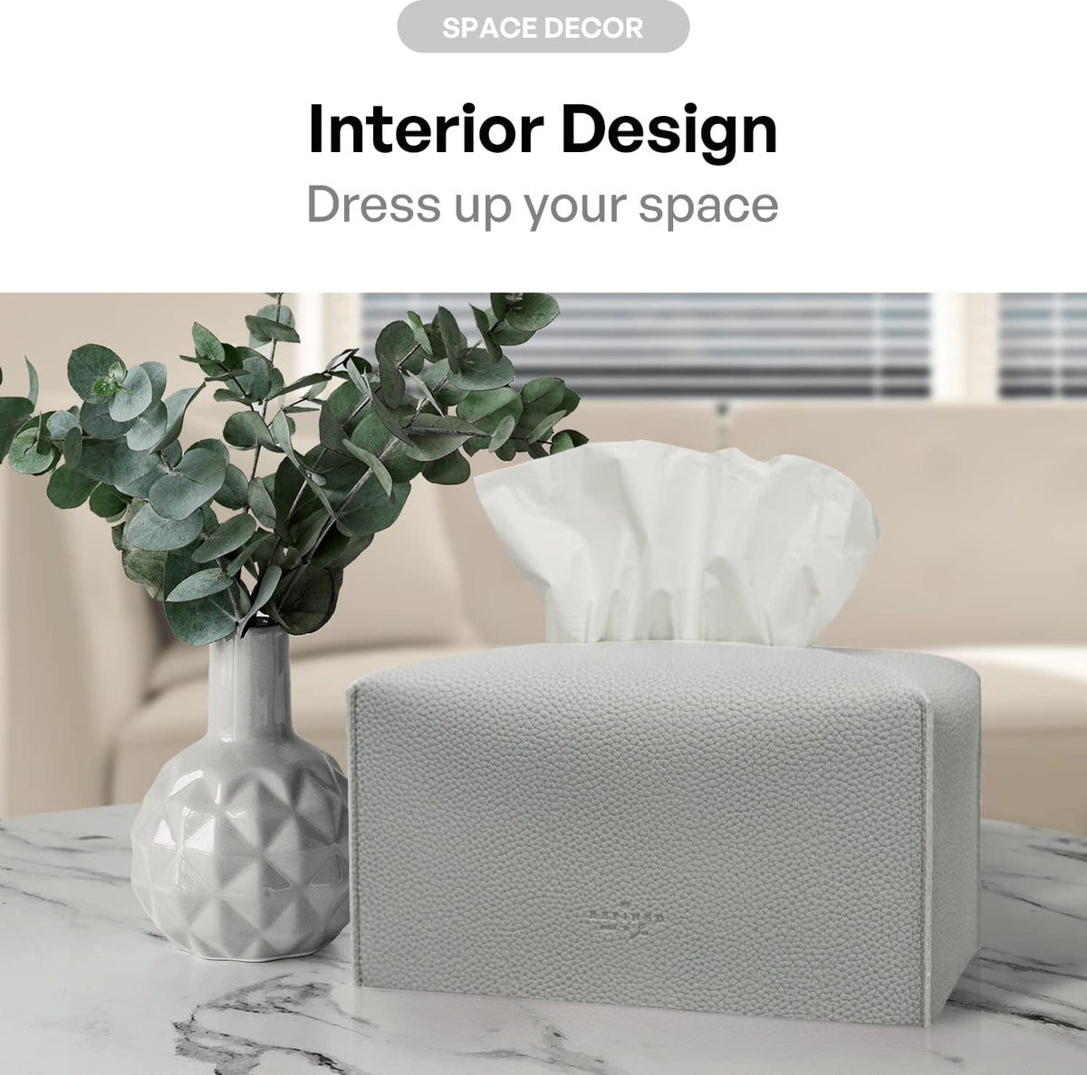 Carrotez Tissue Box Cover, [Refined] Modern PU Leather Rectangular Tissue Box Holder - Decorative Holder/Organizer for Bathroom Vanity Countertop, Night Stands, Office Desk 9.5"X5"X5" - Pastel Grey
