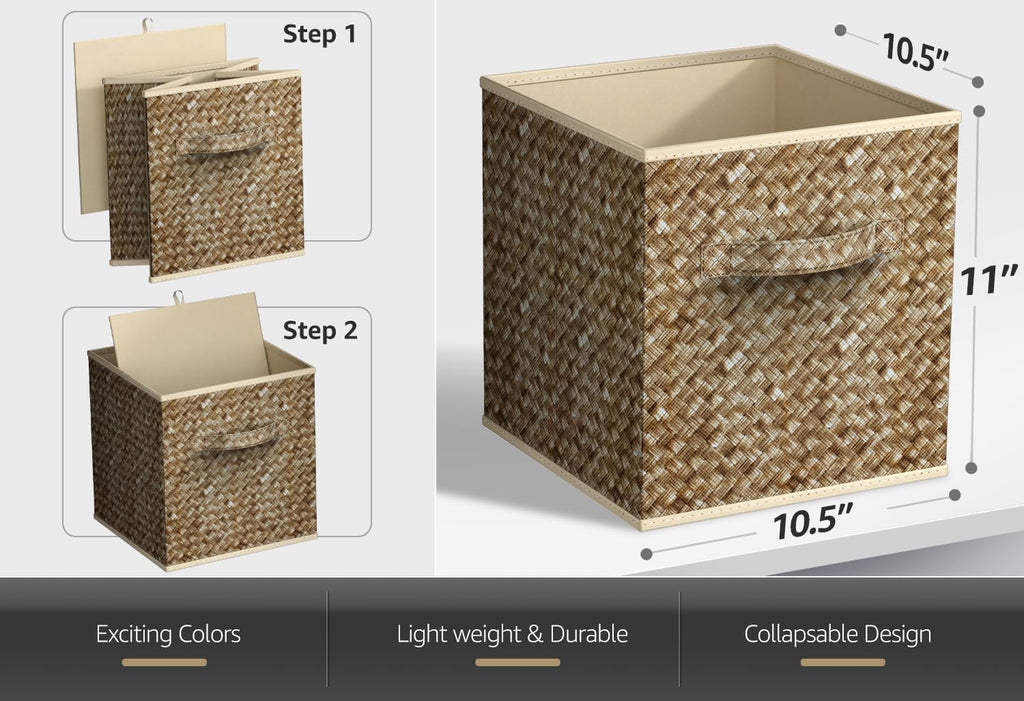 Sorbus 11 x 11 Storage Cubes, Foldable Fabric Bins (4 Pack, Woven Beige)