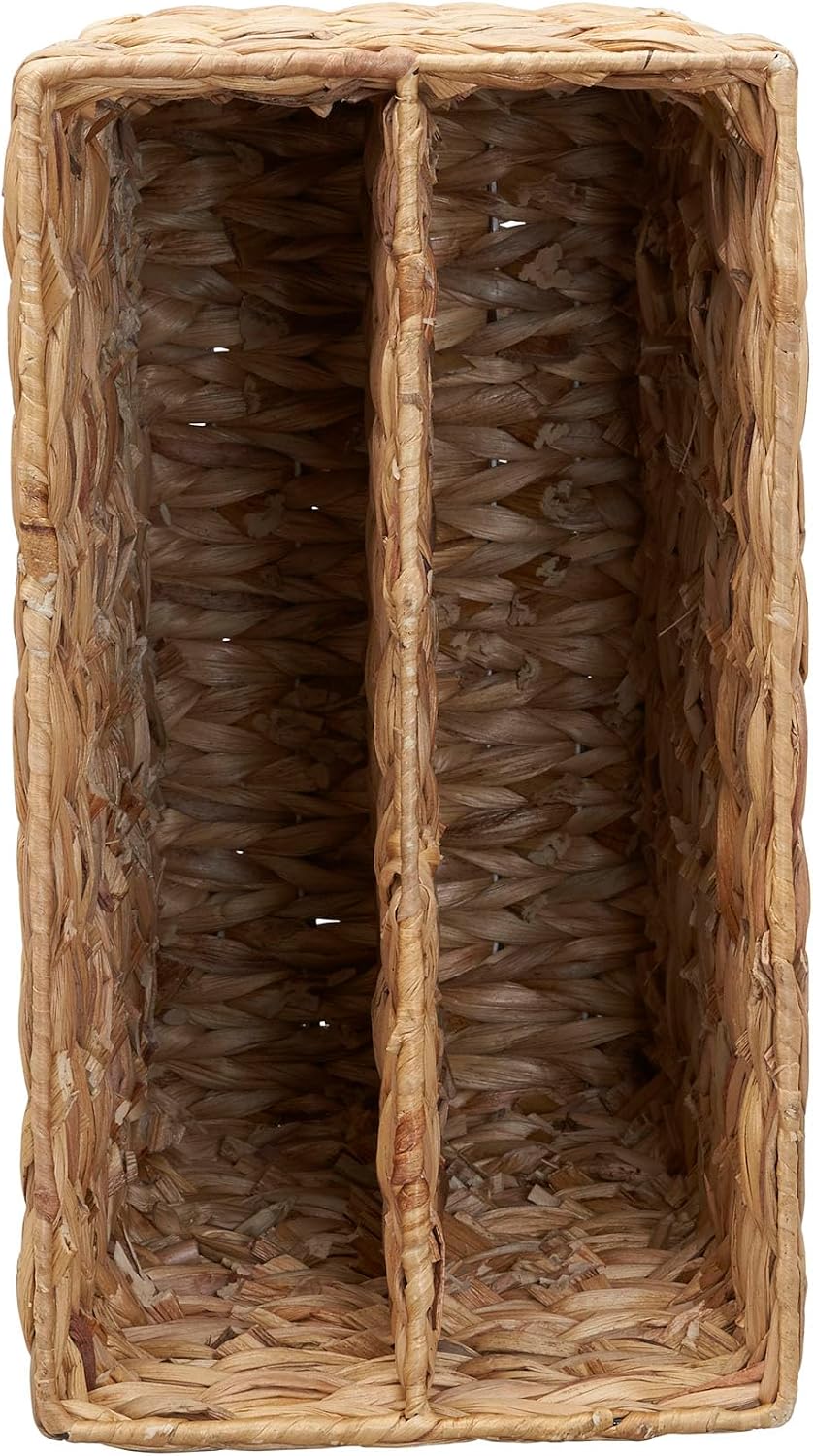 Household Essentials Side‑by‑Side Magazine Rack Decorative Storage Organizer with Handwoven Water Hyacinth and Metal Frame, Natural