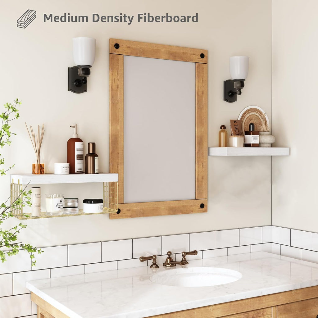 QEEIG Bathroom Shelves Over Toilet Wall (White and Gold, Set of 2, 15.7")