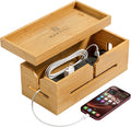 Bamboo Cable Management Box, Large 13.4” Wooden Cord Organizer Box