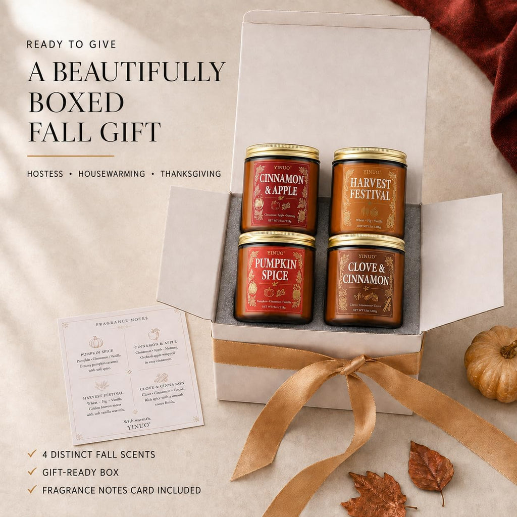 Fall Scented Candles Gift Set, 4 Pack Soy Coconut Wax Pumpkin Candle Set