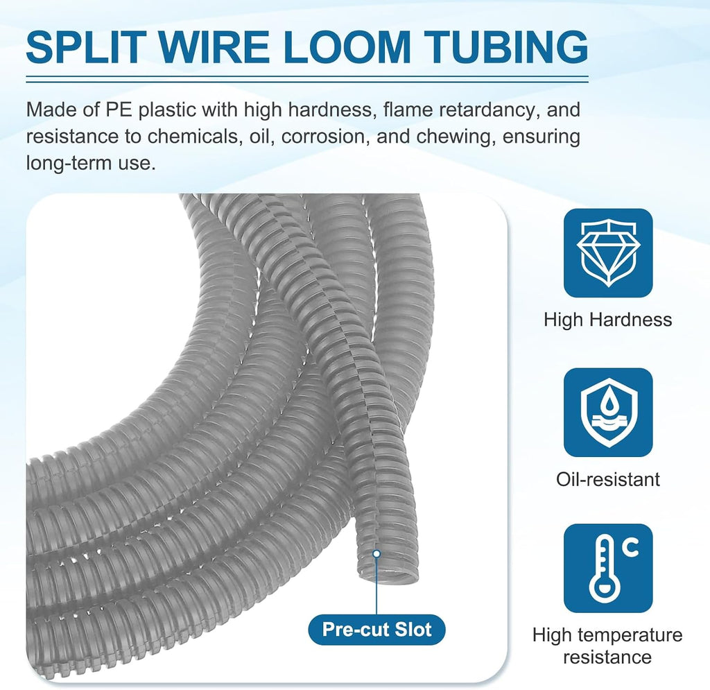 MECCANIXITY 1/2" 50ft Split Wire Loom Tubing w/Installation Tool Gray