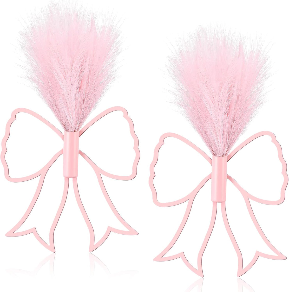Weysat 2 Pcs Pink Bow Wall Decor Metal Art with Pampas Coquette Wall Decor