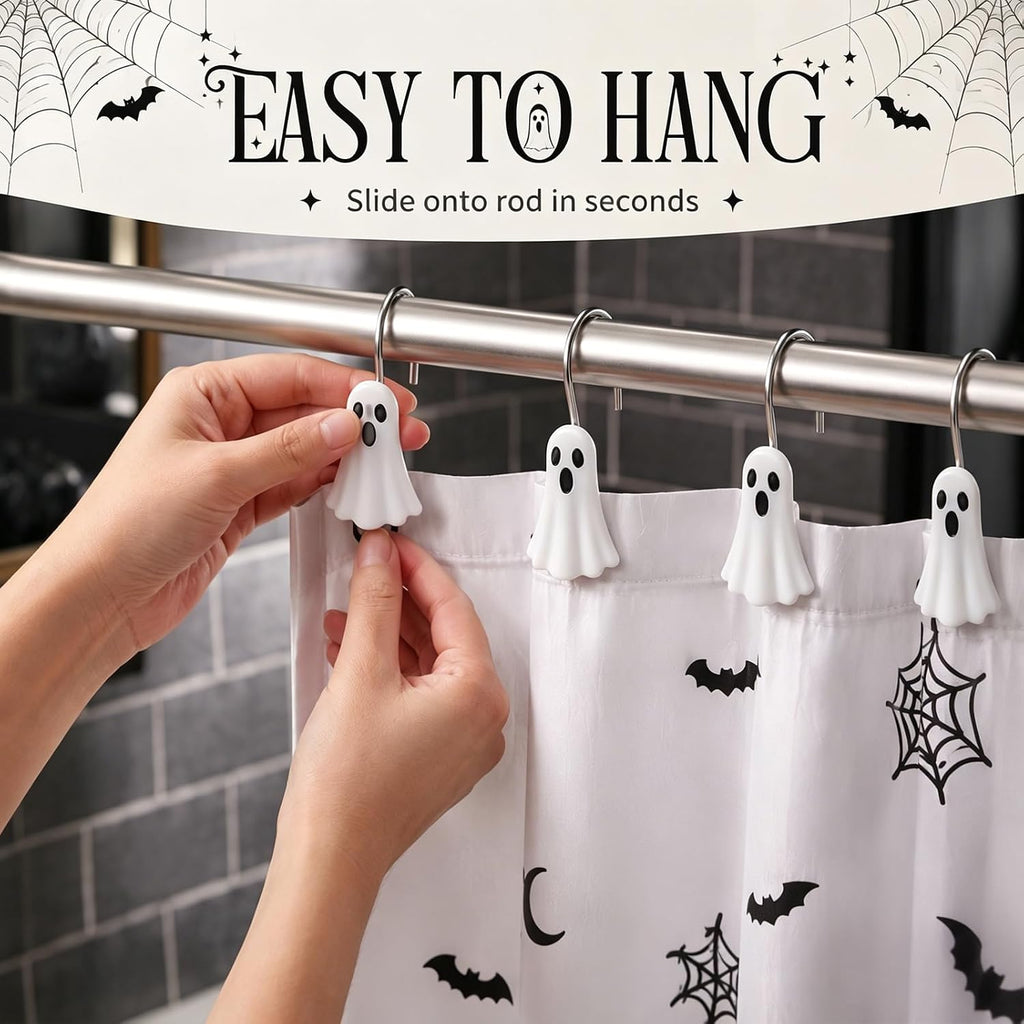Weysat 12 Pcs White Ghost Halloween Shower Curtain Hooks Bathroom Decor