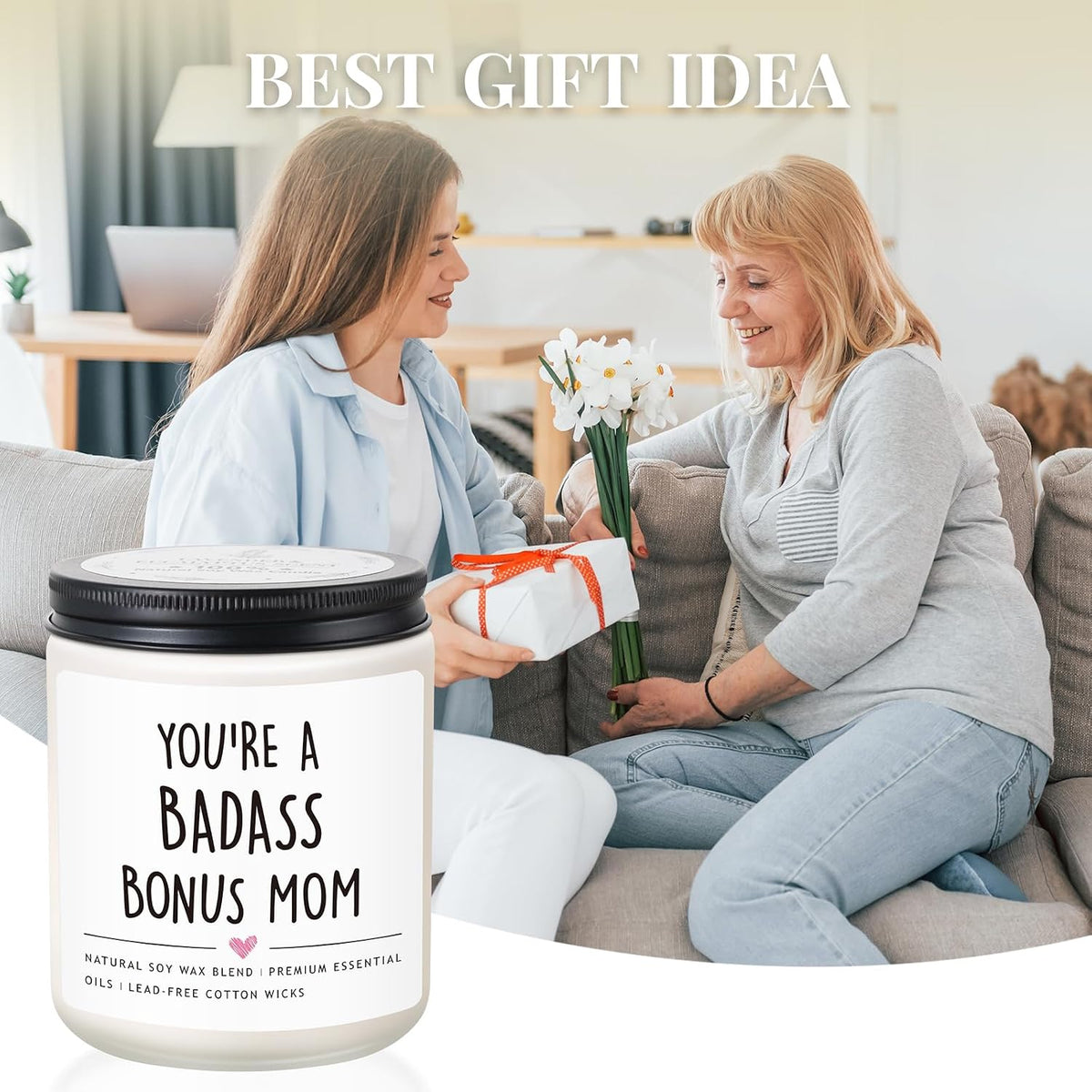 Bonus Mom Gifts from Daughter Son, Lavender Scented Soy Wax Candle