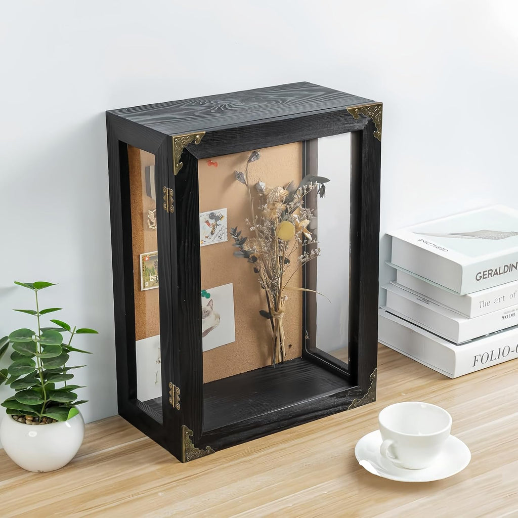 Deep Shadow Box Frame,Black Wood Display Cases for Keepsake 11x15x5in
