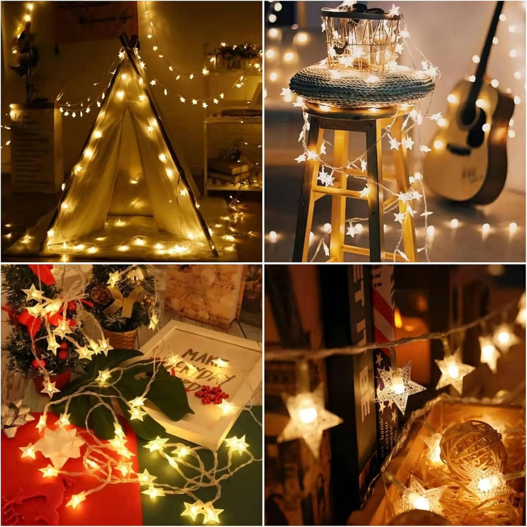 CESOF Christmas Decor Star String Lights Battery Operated, 10 ft 20 LED