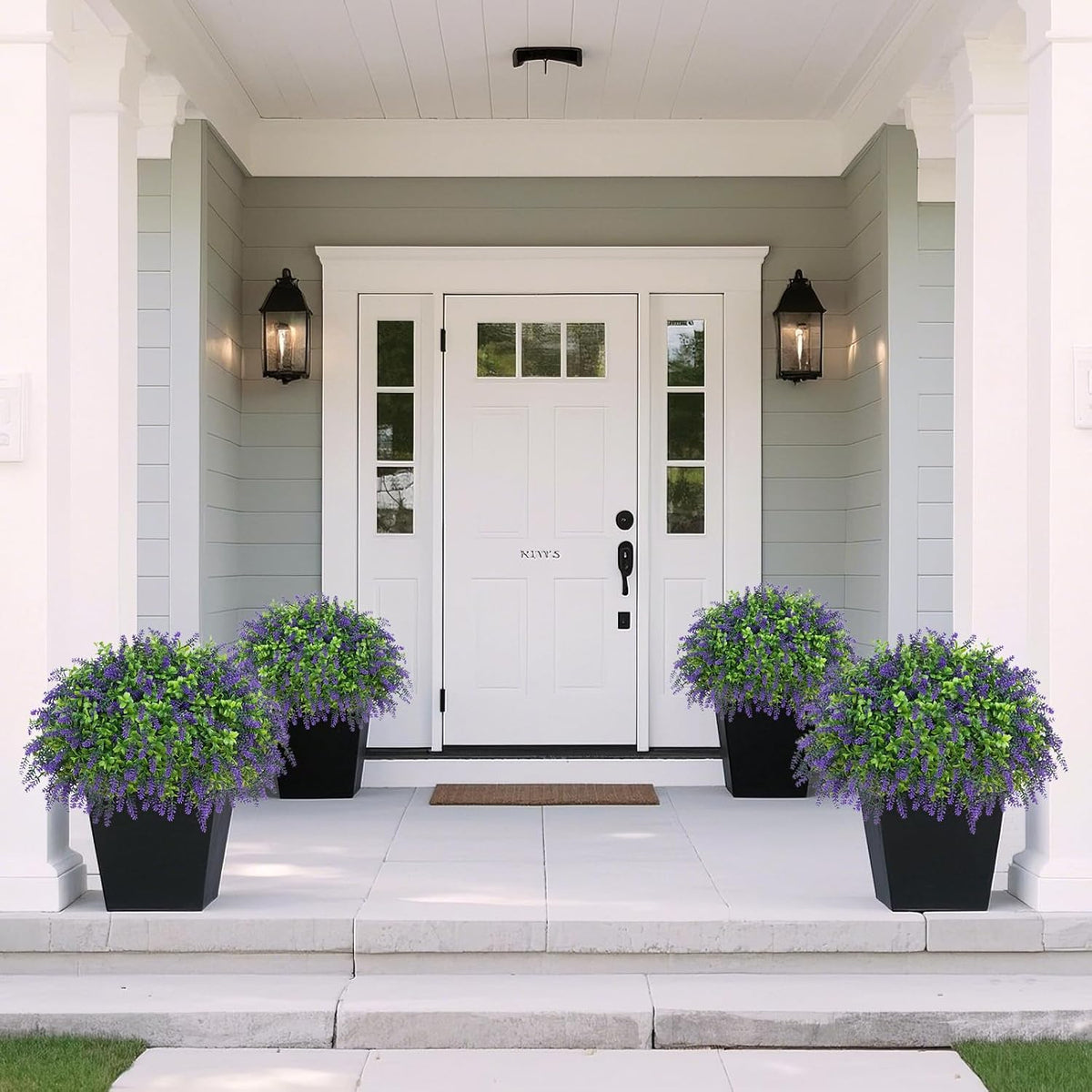 2 Set Artificial Boxwood＆Lavender Topiary Ball Tree for Front Porch(Purple)