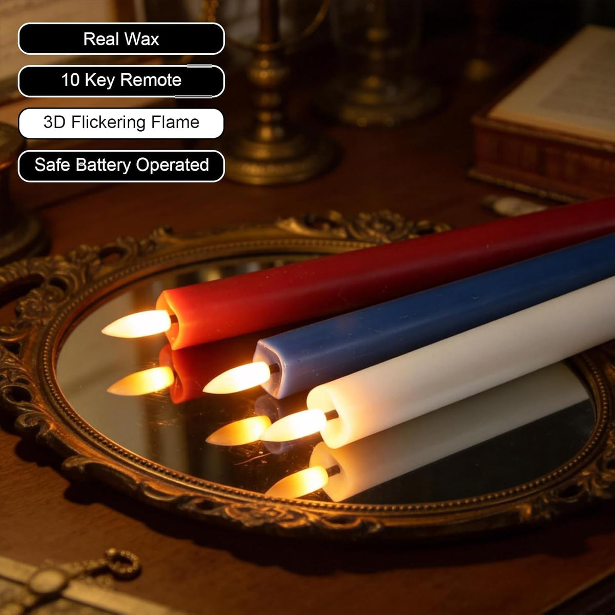 Wondise Patriotic Candles Flameless Taper Candles with Remote & Timer