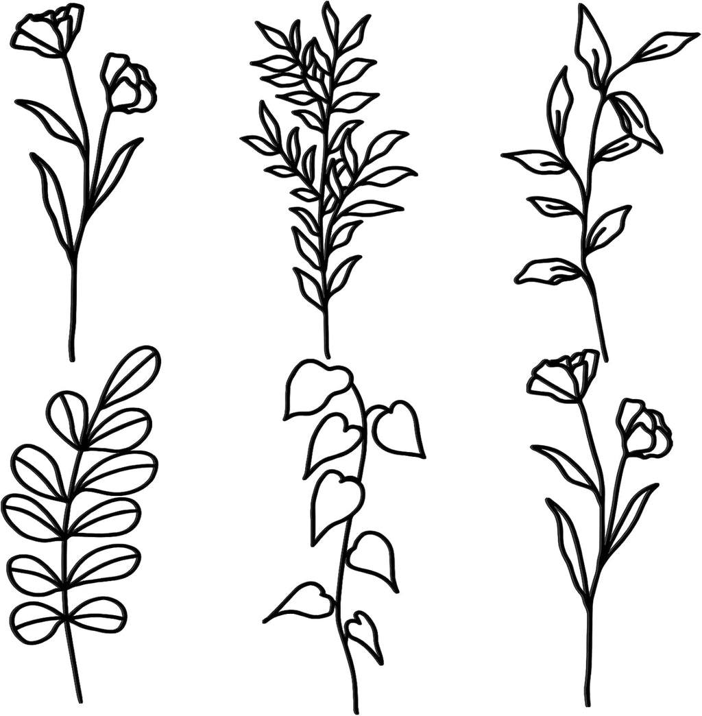 Moxweyeni 6 Pieces Metal Wall Art Minimalist Line Decor Flower Black