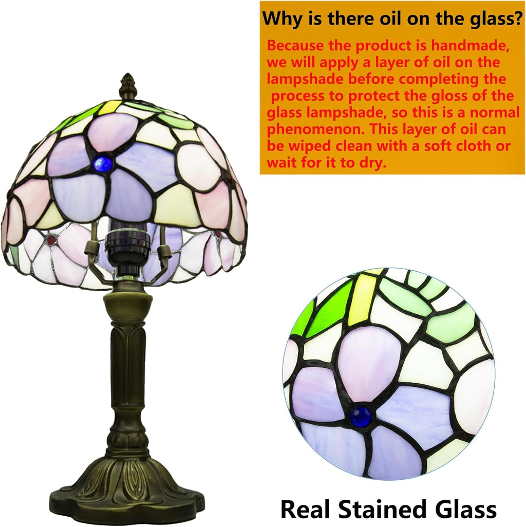 Small Tiffany Style Stained Glass Table Lamp, 8 Inch, Pansy Flower Pattern