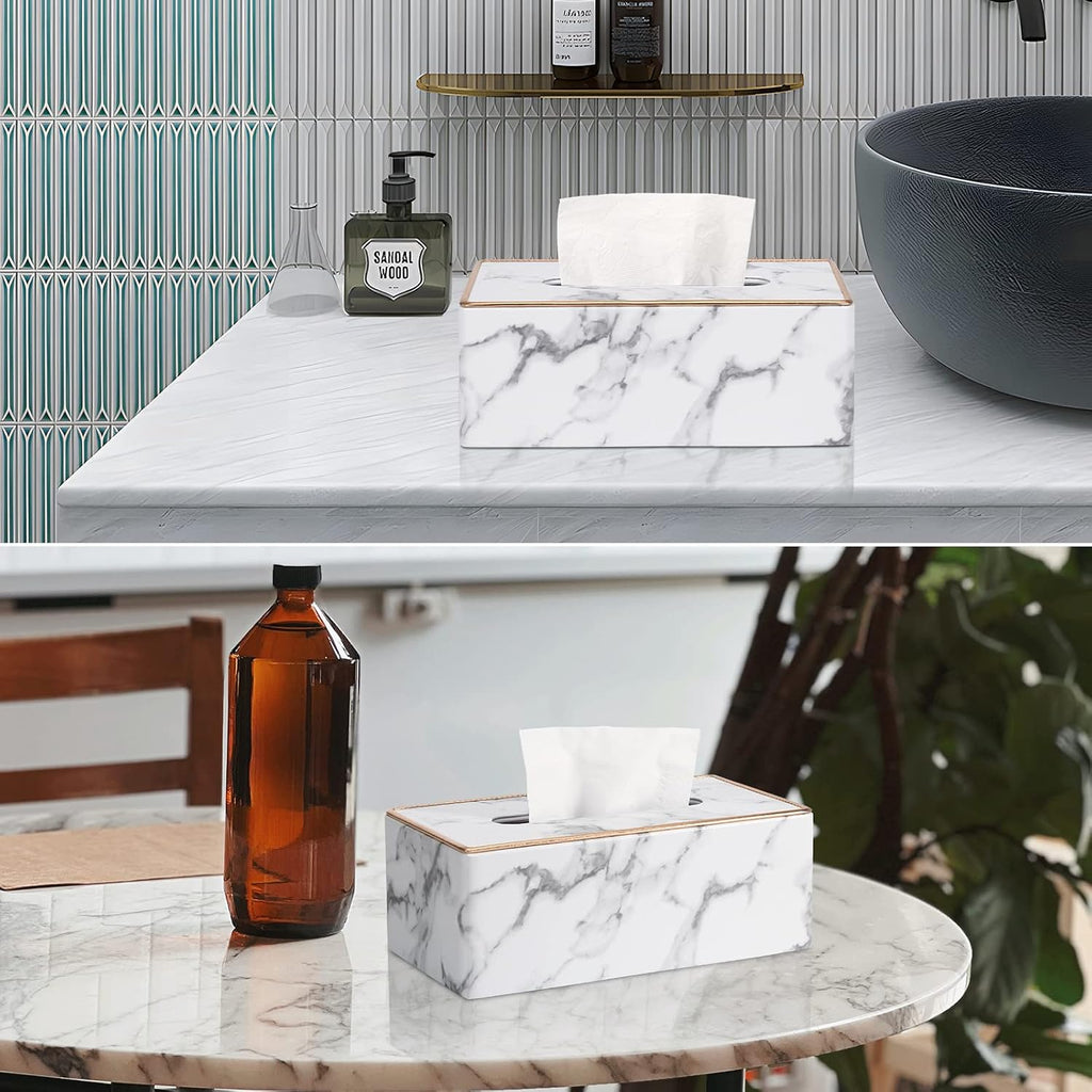 Tissue Box Cover Rectangular, PU Leather Tissue Box Holder for Kleenex, Napkin, Rectangle Tissue Box Covers, Tissue Holder for Bathroom Car Home Decorative 9.84"X5.23"X3.77" - Phnom Penh Marble
