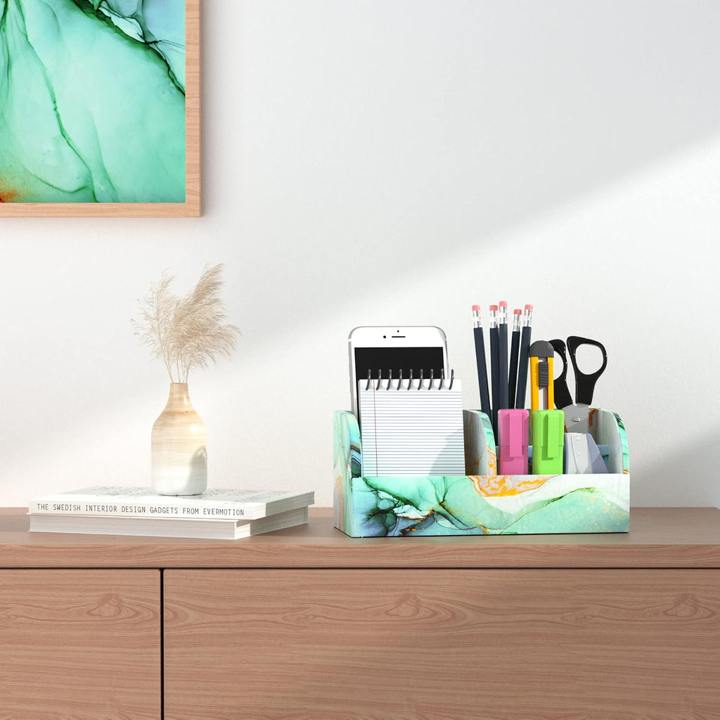 PU Leather Supply Organizer,Remote Control Holder Multifunctional Office Stationery Storage Box Organizer,Pencil Holders Organizers Table Top Desktop Desk Accessories(1-Splash Ink)